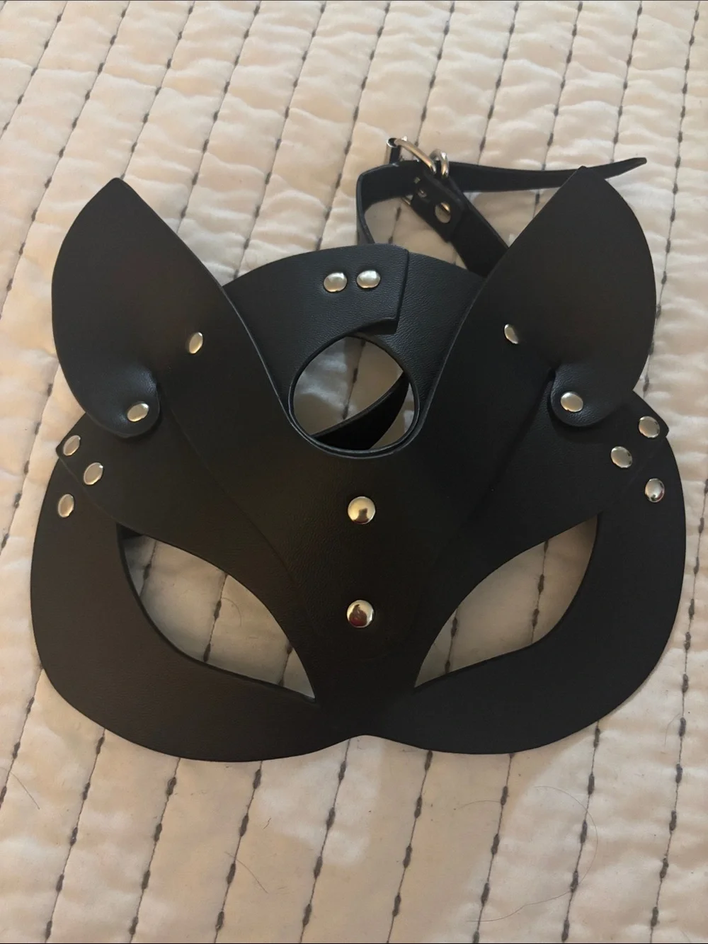 Black Faux Leather Cat Mask with Stud Accents